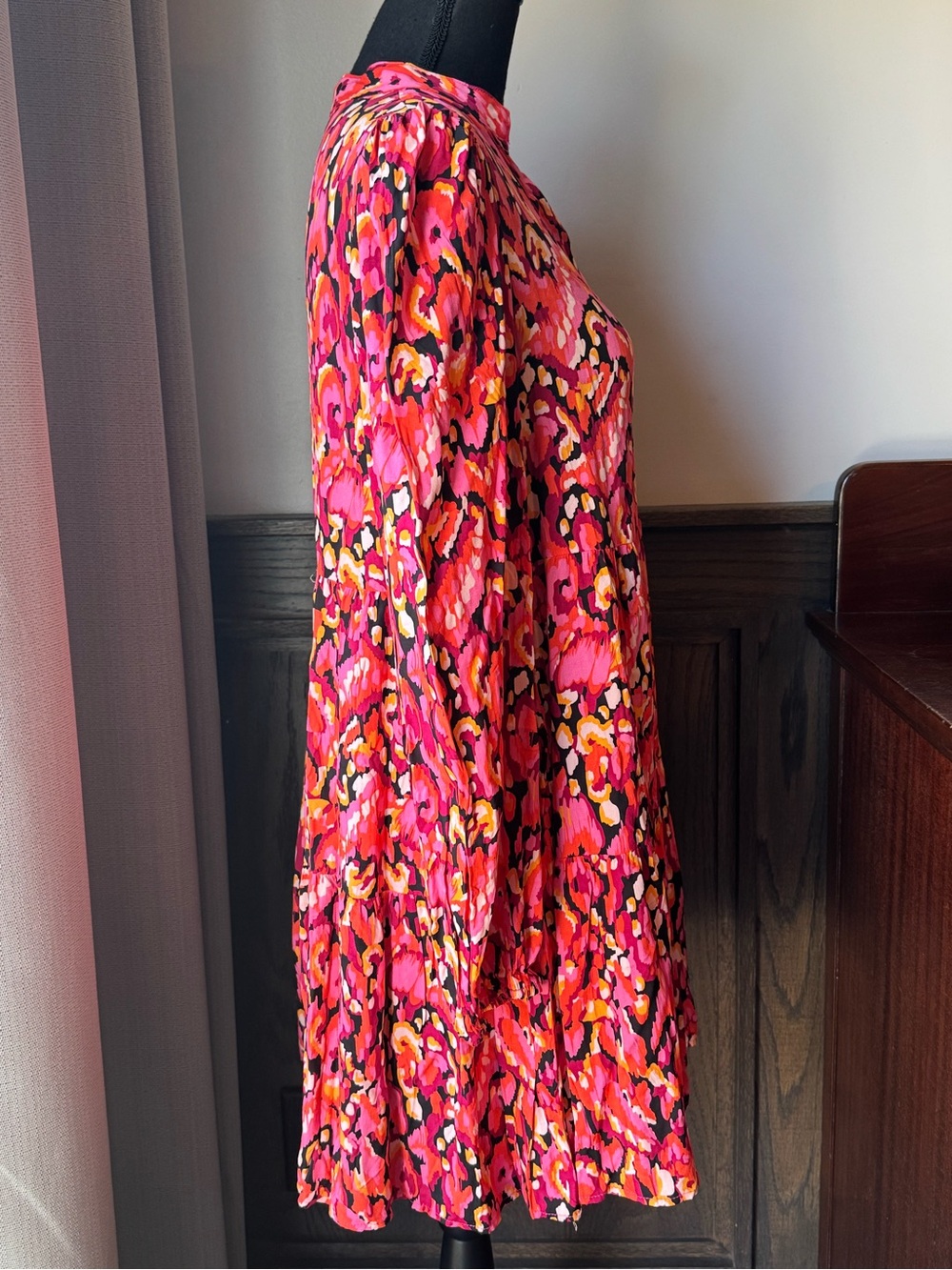 Cupshe Pink Orange and Black Floral Print Long Sleeve Mini Dress M NWT - Picture 6 of 8